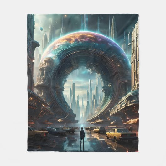 Futuristische Alien Planet Portal met Magic Gate Fleece Deken (Voorkant)