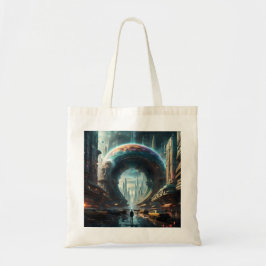 Futuristische Alien Planet Portal met Magic Gate Tote Bag