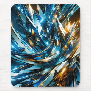 Futuristische Blau Goud Abstract Metallisch Geomet Muismat