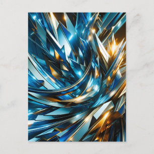 Futuristische Blau Goud Abstract Metallische Geome Feestdagenkaart