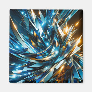 Futuristische Blau Goud Abstract Metallische Geome Magneet
