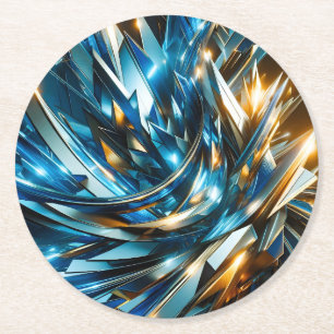 Futuristische Blau Goud Abstract Metallische Geome Ronde Kartonnen Onderzetter