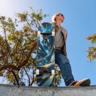 Futuristische Blau Goud Abstract Metallische Geome Skateboard