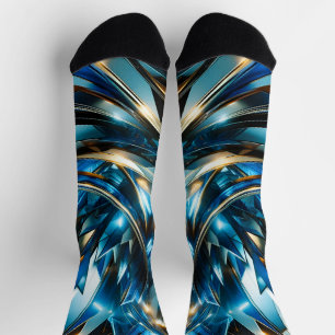 Futuristische Blau Goud Abstract Metallische Geome Sokken