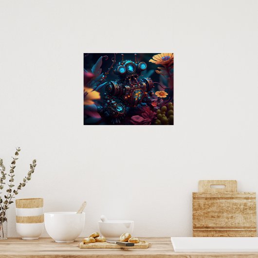 Futuristische Bloemen Robot Poster (Keuken)