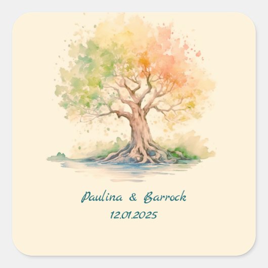 futuristische boom vierkante sticker (Voorkant)