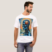 Futuristische Cosmic Skull Art T-shirt Ocean Sunse (Voorkant volledig)