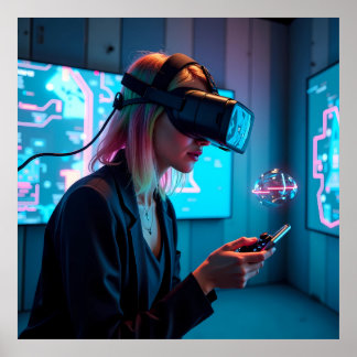 Futuristische Cyber Gamer met AR Visor AI Poster