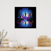 Futuristische Cyberpunk City Skyline Poster (Keuken)