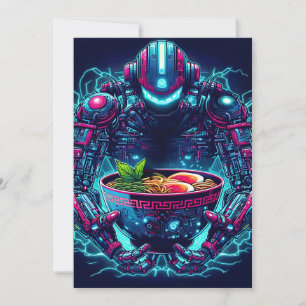 Futuristische Cyberpunk Robot Neon Voedsel Ramen Aankondiging