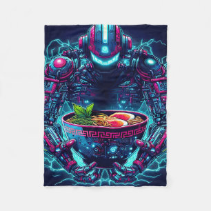 Futuristische Cyberpunk Robot Neon Voedsel Ramen Fleece Deken