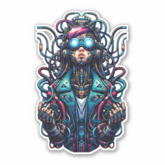 Futuristische Cyberpunk Techno Meisje Sticker