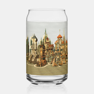 Futuristische Fantasie Stad Sci-Fi Silhouet Kunst Blikvorm Glas