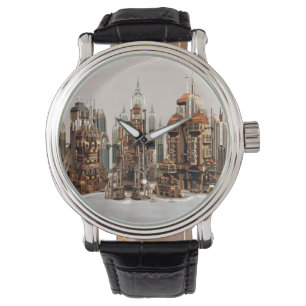 Futuristische Fantasie Stad Sci-Fi Silhouet Kunst Horloge
