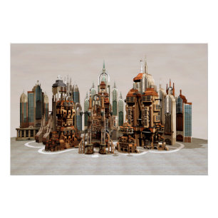 Futuristische Fantasie Stad Sci-Fi Silhouet Kunst Perfect Poster