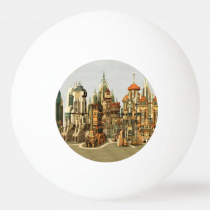 Futuristische Fantasie Stad Sci-Fi Silhouet Kunst Pingpongballen