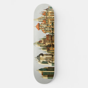 Futuristische Fantasie Stad Sci-Fi Silhouet Kunst Skateboard
