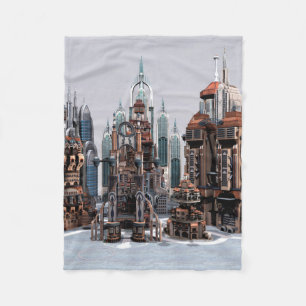 Futuristische Fantasie Stad Sci-Fi Silhouette Kuns Fleece Deken