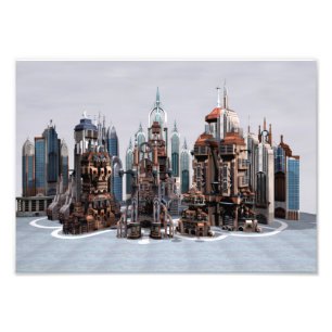 Futuristische Fantasie Stad Sci-Fi Silhouette Kuns Foto Afdruk