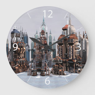 Futuristische Fantasie Stad Sci-Fi Silhouette Kuns Grote Klok
