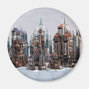 Futuristische Fantasie Stad Sci-Fi Silhouette Kuns Magneet