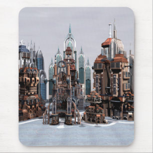 Futuristische Fantasie Stad Sci-Fi Silhouette Kuns Muismat