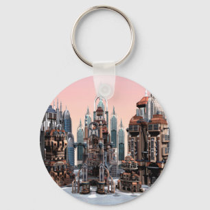Futuristische Fantasie Stad Sci-Fi Silhouette Kuns Sleutelhanger
