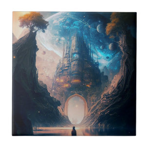 Futuristische Fantasy Castle Landscape Ceramic Teg Tegeltje