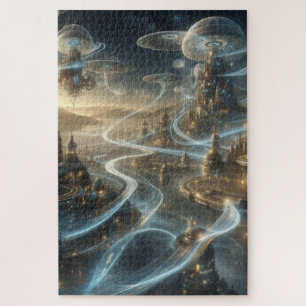 Futuristische Fantasy Space City Streams Legpuzzel