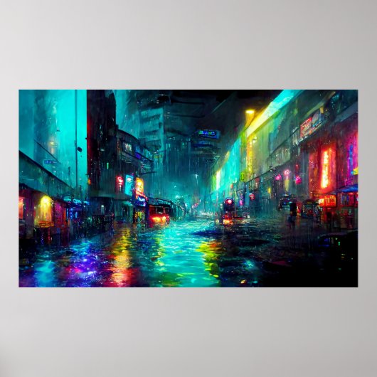 Futuristische grote stad abstract landschap poster (Voorkant)