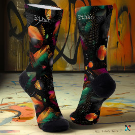 Futuristische Hexagon met Metallic Groen Roze Sina Sokken