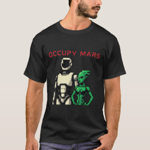 Futuristische humanoïde robot op een buitenaardse t-shirt