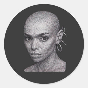 Futuristische kale vrouw pointillisme portret ronde sticker