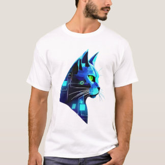 Futuristische kat in neongloed t-shirt