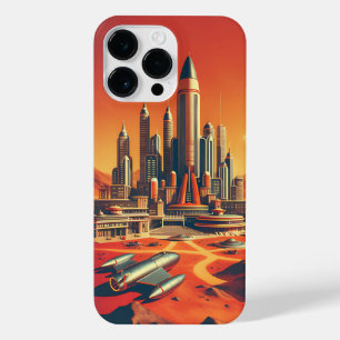 Futuristische Marsstad Mid-Century Modern Design iPhone 14 Pro Max Hoesje