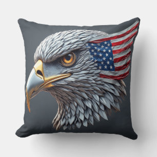 Futuristische metalen adelaar met Amerikaanse vlag Kussen