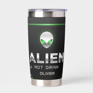 Futuristische Metalige Alien en UFO Accent Geïsoleerde Drinkbeker