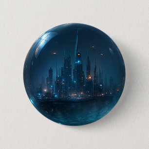 Futuristische Mini City in Glass Sphere Button