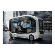 Futuristische mobiele kantoorpod in stedelijke nat