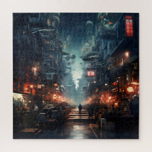 Futuristische nachtstad Cyberpunk Legpuzzel