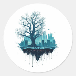 Futuristische Natuur DJ The Fusion of Sound en Ele Ronde Sticker