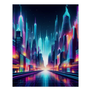 Futuristische Neon Cityscape – Bold Cyberpunk Desi Perfect Poster