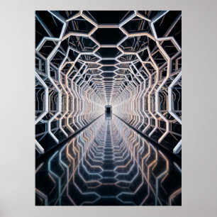 Futuristische Neon Hex Tunnels Poster