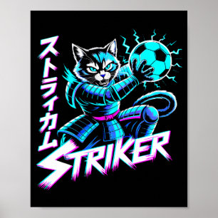 Futuristische Neon Kat Aanvaller Cyberpunk Voetbal Poster