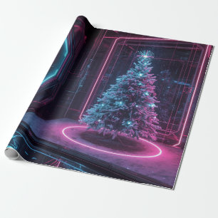 Futuristische Neon Kerstmis – Moderne Sci-Fi Vakan Cadeaupapier