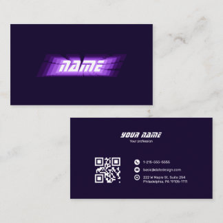 Futuristische Neon Paarse Glitch QR Code IT Consul Visitekaartje