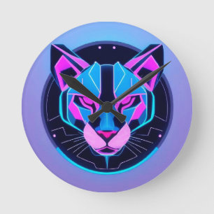 Futuristische neon panter Gezicht in geometrische Ronde Klok