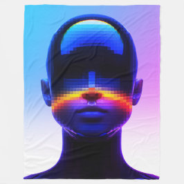 Futuristische Pixel Art Portrait – Digitaal Abstra Fleece Deken