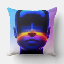 Futuristische Pixel Art Portrait – Digitaal Abstra Kussen
