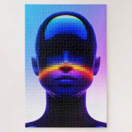 Futuristische Pixel Art Portrait – Digitaal Abstra Legpuzzel